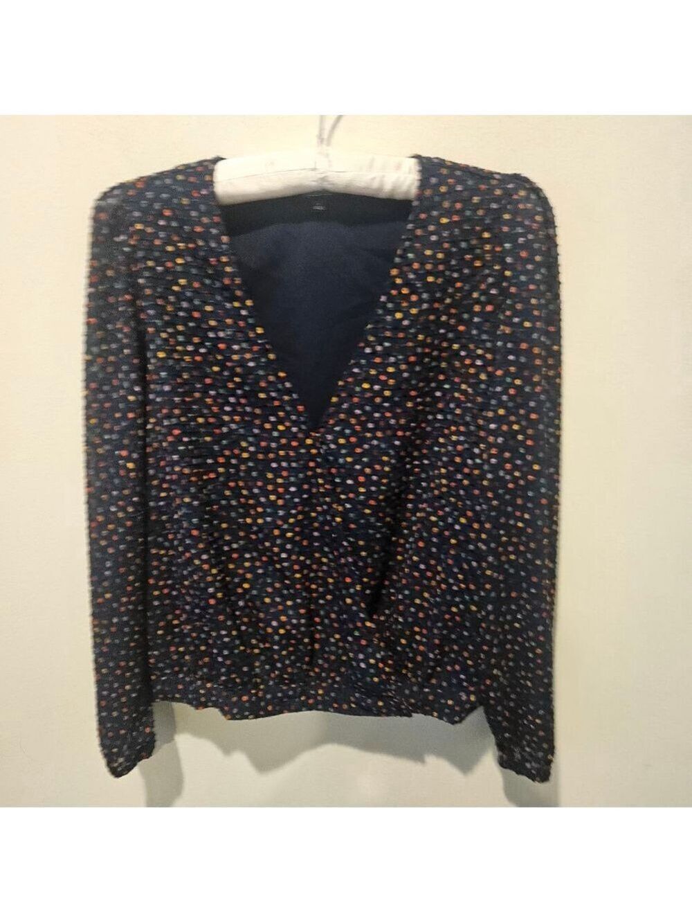 Women's Madewell Navy Multi-Color Polka Dot V-Neck Blouse S